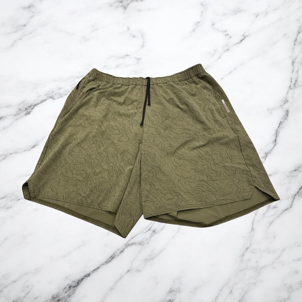 REI Co Op Mens Trail Ridge Shorts Olive Green Topo Map Print Size Large Athletic